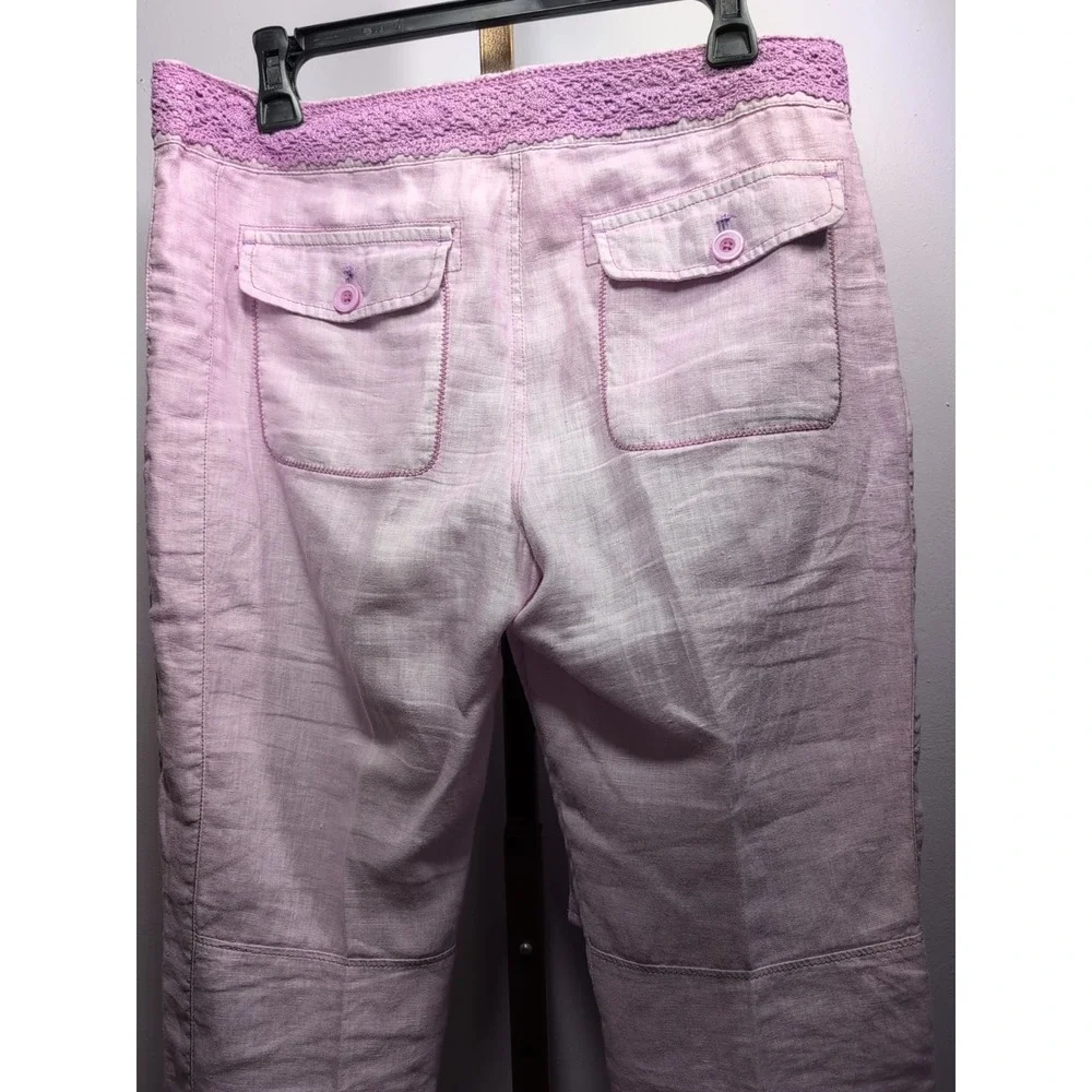 ANTHROPOLOGIE LACED LILAC LINEN CARGOS PANTS by‎ HEI HEI 29